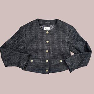 Abercrombie & Fitch Black Tweed Cropped Boxy Gold Button Jacket Women's Small